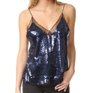 Free People Sequin Cami Navy w/ Black Lace Trim XS